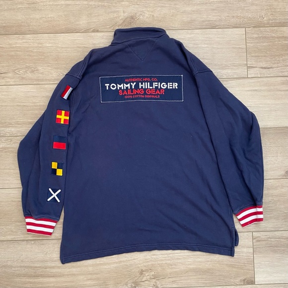 VTG 90's Tommy Hilfiger S ( Fits Bigger ) Sailing Gear Fleece 1/4 Zip Sweater - Picture 2 of 5